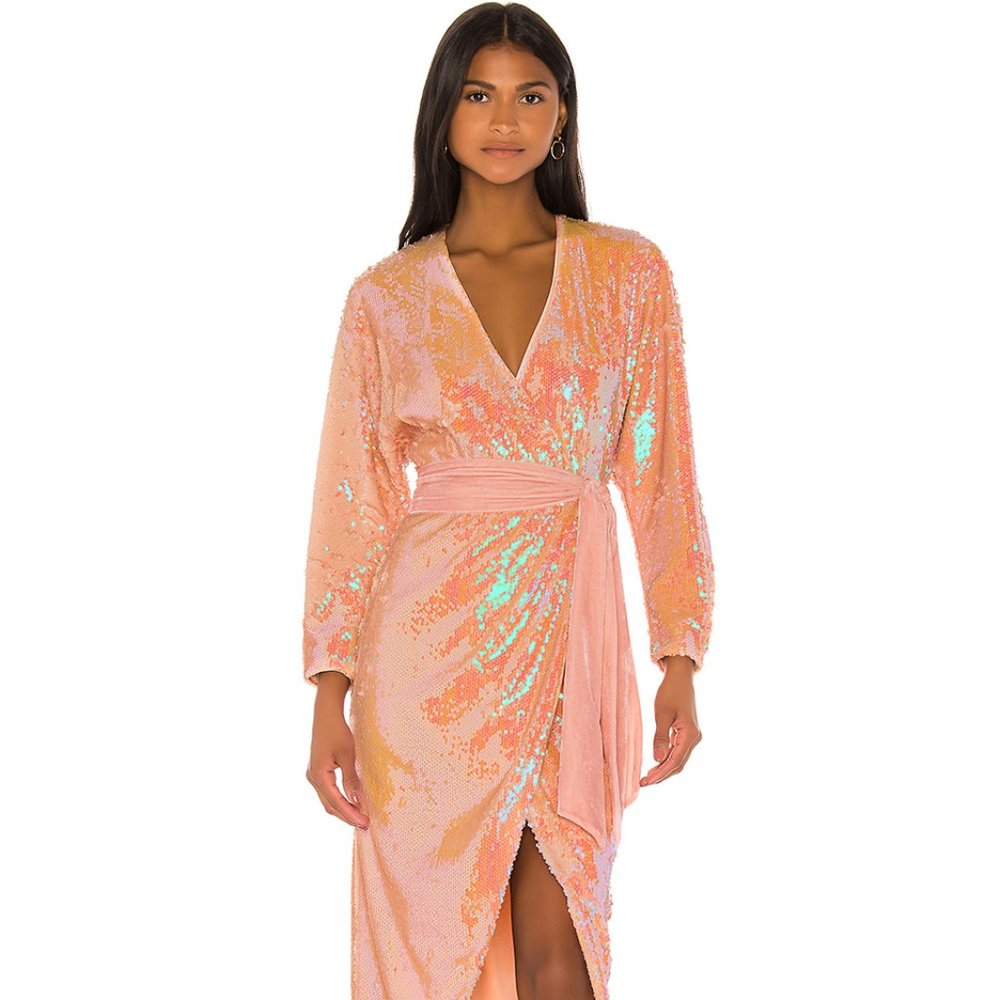 Song of Style Vernon Midi Dress in Opaline Peach